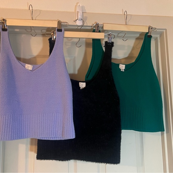a new day Tops - A New Day Women's V Neck Fuzzy Sweater Tank, Crop Top Green Blk Purple M Lot 3
